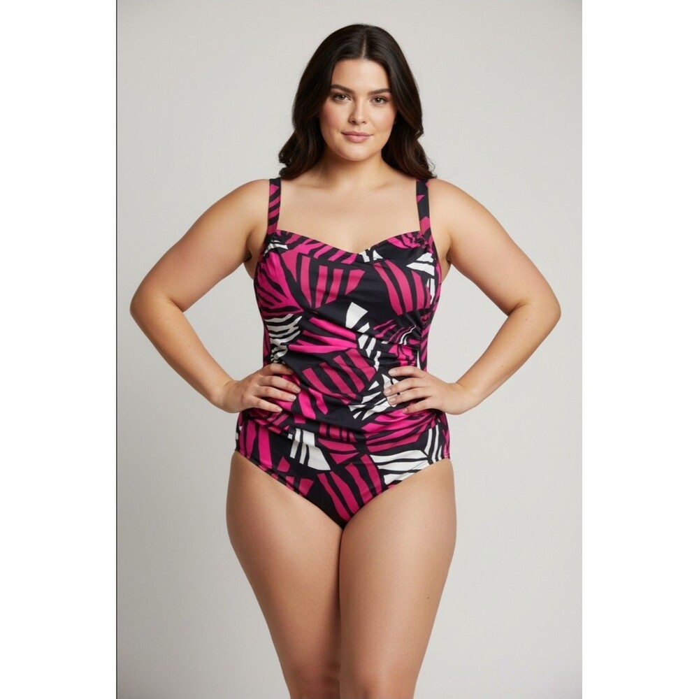 NWT Penbrooke Krinkle One Piece Swimsuit Size 16 Pink Tummy Control Bathing